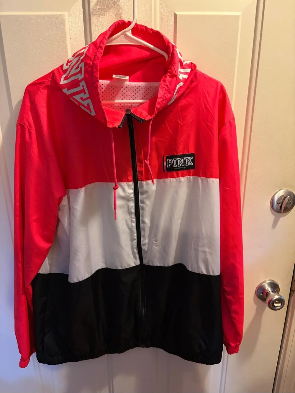 PINK Victorias Secret Windbreaker Bomber Jacket Pink White Black size M•L